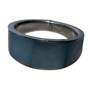 Stainless Steel Blue Inlay Band Ring Size 6 Sleek Contemporary Design
